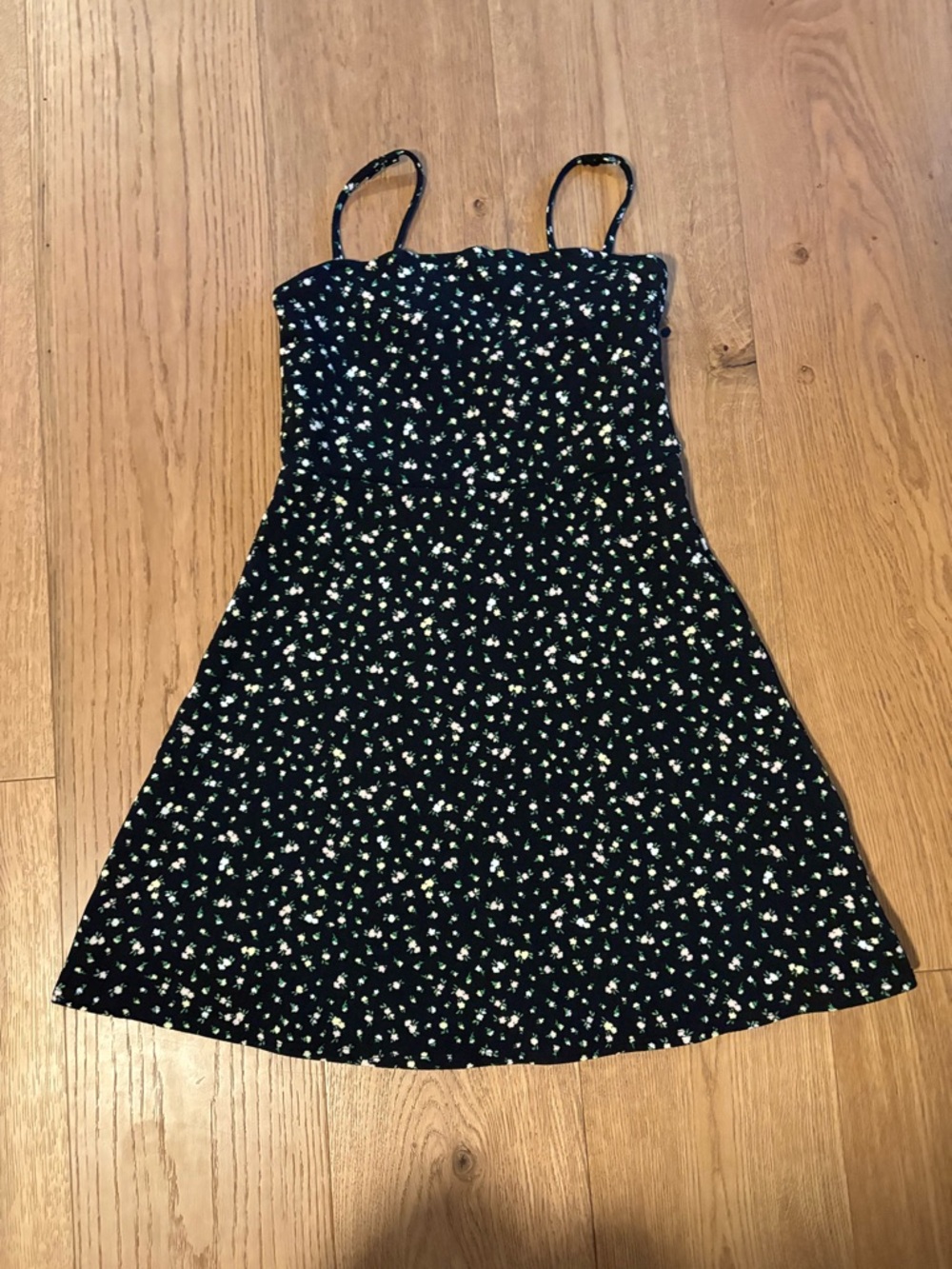 H&M Black Dress with White and Pale Green Floral Print